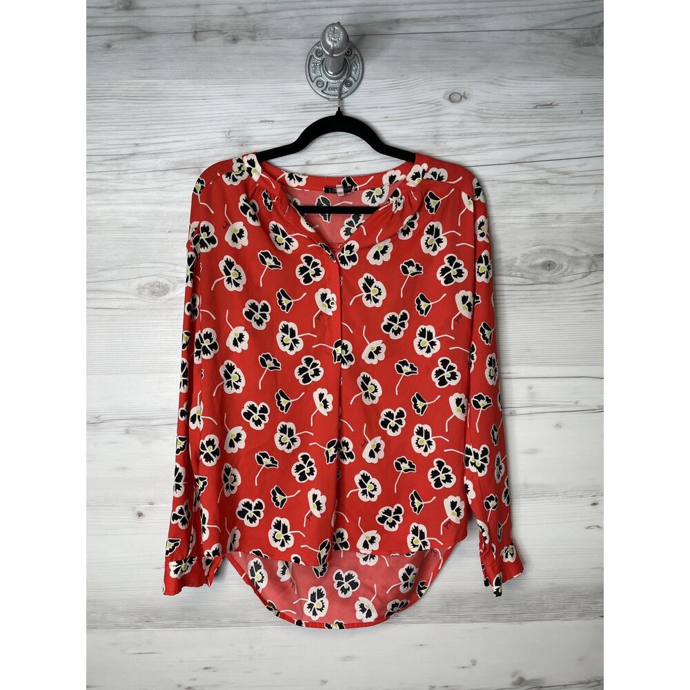 Juicy Couture Shirt Womens‎ Small Red Floral Button Front Long Sleeve Top Blouse